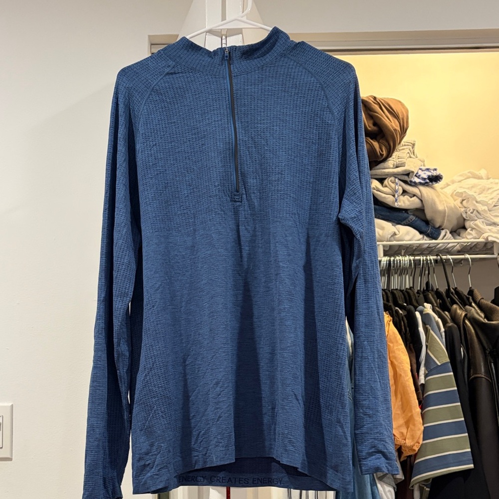 Blue Quarter-Zip Long Sleeve Shirt - men’s lulu metal vent tech half zip